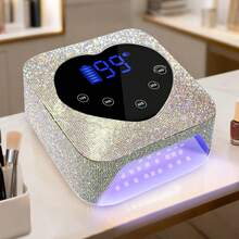 Secador de uñas LED recargable de 72 W con 2 limas, lámpara UV/LED de doble fuente de luz, sistema inteligente de recordatorio de bajo consumo, 5 configuraciones de tiempo, control táctil y sensor automático, dispositivo de secado rápido con lámpara (plateado con pegatinas de diamante)