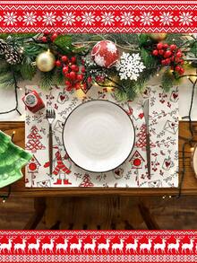 4 piezas/6 piezas Manteles de mesa rectangulares de lino navideños, de 12x18 pulgadas, lavables a máquina, decoración de mesa tejida en amarillo y gris para comedor, hogar, cocina, banquete, cafetería