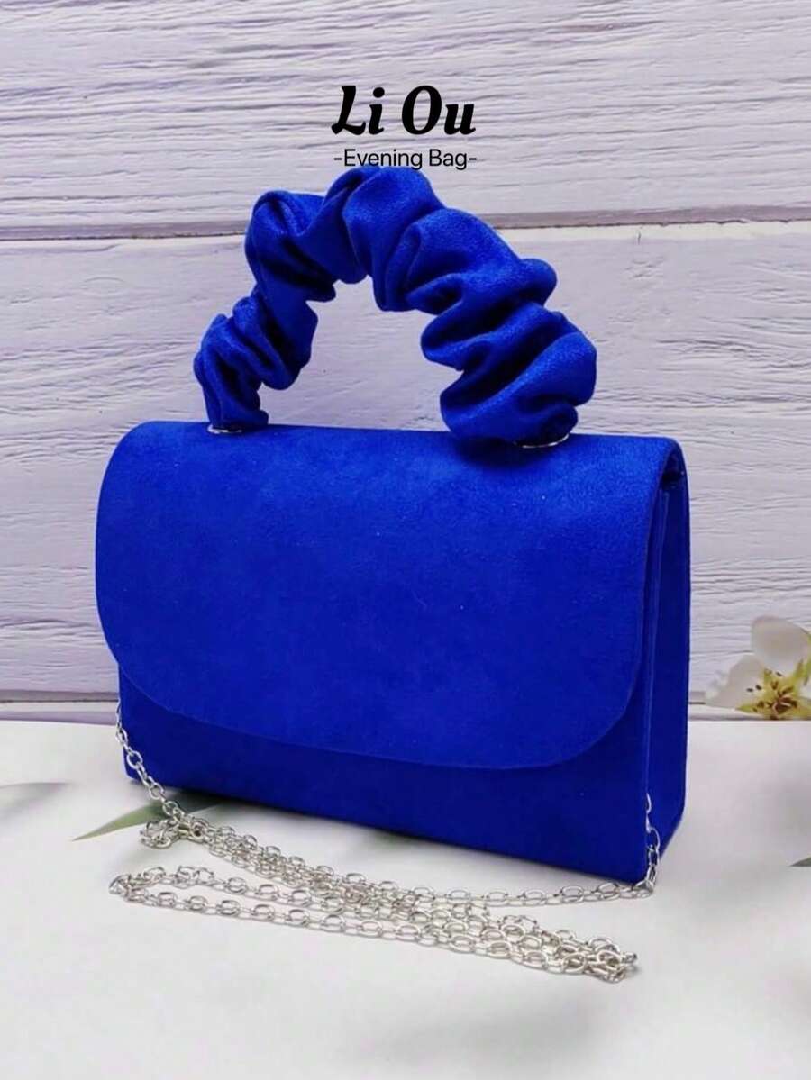 This Evening Bag Has A Certain Capacity To Accommodate Items Such As Mobile Phones, Wallets, And Cosmetics. The Handheld Design Is Convenient To Hold. The Faux Suede Material And Retractable Handle Give It A Simple Yet Elegant Style, Suitable For Formal Evening Events, Corporate Galas, And Important Business Occasions, Reflecting The User's Sophistication And Poise. Suitable For Ladies As A Handbag, Clutch, Shoulder Bag, Or Wedding Party Bag, It Can Be Paired With Evening Gowns And High Heels For A More Elegant Look., Party Bags - Royal Blue - View 1