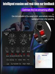 Carte son en temps réel V8 Mixeur en temps réel Convertisseur de voix Carte son avec plusieurs effets sonores Enregistrement sur ordinateur Convient pour la maison KTV Conversation vocale