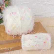 1 件羊毛、羊毛纱、钩针编织、纱线、手工染色羊毛马海毛纱，配有可爱的波尔卡圆点编织针，貂皮纱带有白色斑点针织围巾和外套。 - 彩色 - 查看 22