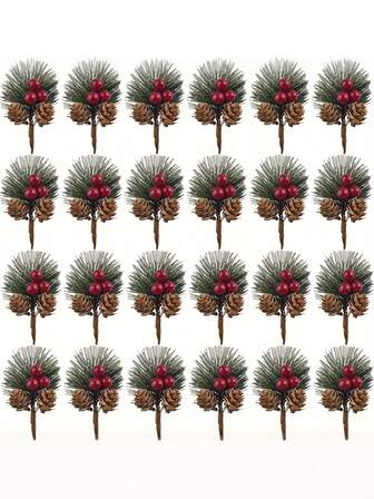 8 piezas - Conos de pino de Navidad en miniatura, accesorios DIY, caja de regalo, decoración, flores artificiales, decoraciones navideñas, adornos de escritorio, decoración del hogar, decoración de la habitación, adornos decorativos realistas de piña y bayas, un elemento esencial festivo para el hogar y el estilo de eventos. Cada tallo combina piña artificial, conos y bayas, convirtiéndolos en un suministro esencial para la decoración navideña, los adornos de regalos y los acentos florales elegantes para bodas.