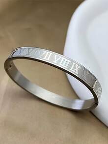 1pc Stainless Steel Roman Numeral Bracelet, Fashionable Hiphop Style, Adjustable