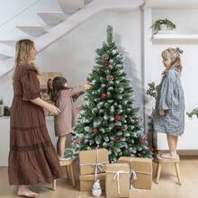 Árbol de Navidad artificial, con ramas de PVC que parecen naturales, para decoración navideña interior y exterior, con base de metal sólido, adornos navideños con bayas rojas y piñas, decoración del hogar, regalos de Navidad, decoración navideña