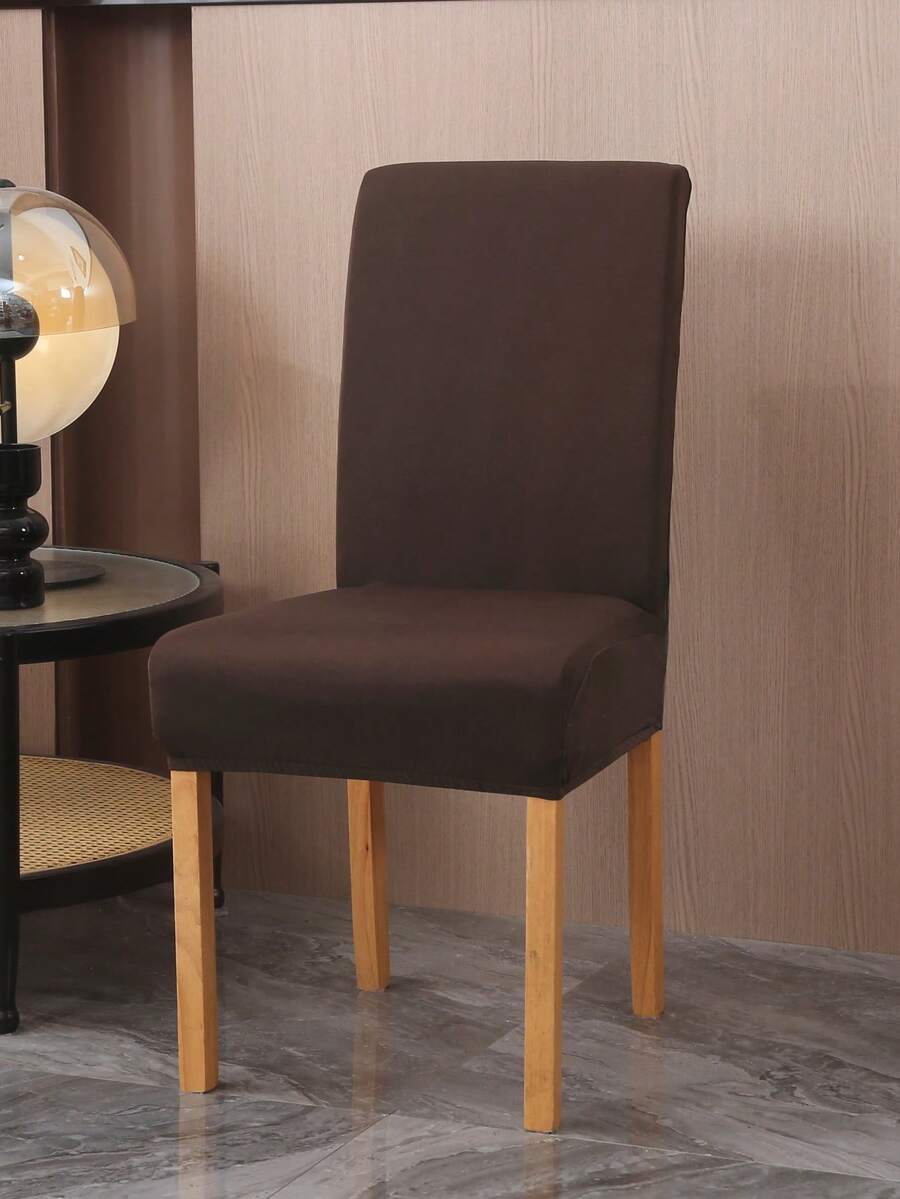 1/4pcs Stretch Solid Color Chair Cover, Polyester Fiber Chair Slipcover, For Hotel And Home Use - Coffee Brown - View 1