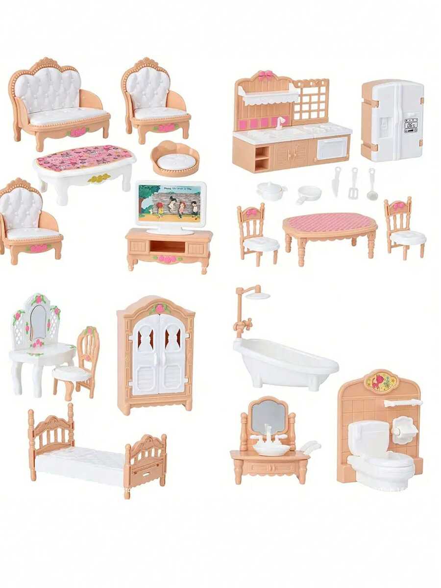 1:12比例迷你房屋家具套装 - 卧室、客厅和浴室配件，适合娃娃，圣诞节/万圣节礼物