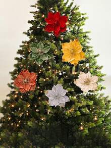 1 Stück künstliche Samtblume mit Weihnachtsblumen, glitzernde Weihnachtsblumen, funkelnde Dekorationen, perfekt für Weihnachtsbaum Dekorationen, Kränze, Garten, Kamin