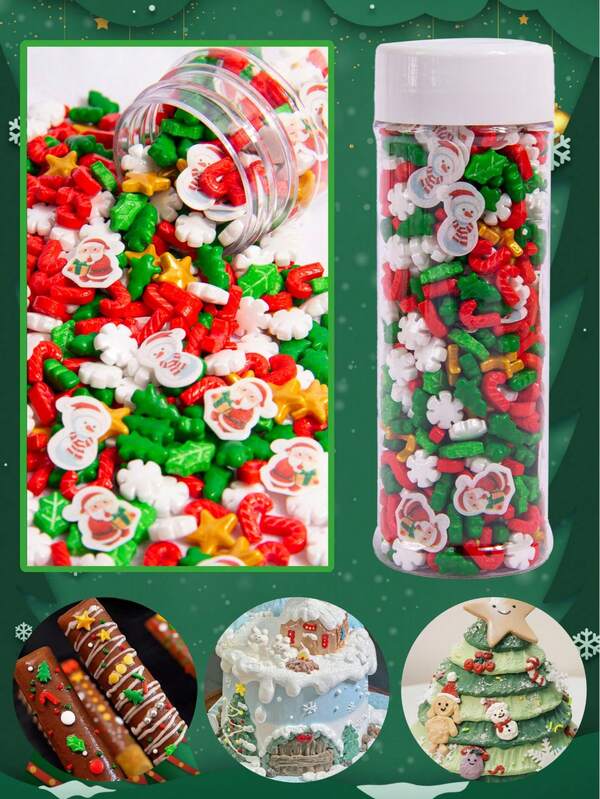 Chispas de azúcar navideñas para decoración de pasteles, mezcla comestible de chispas para decorar cupcakes, helados, galletas, chocolates y pasteles de fiesta de Navidad