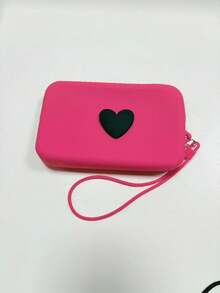 1 bolsa de cosméticos de silicona de unicolor con forma de corazón, bolsa de almacenamiento de gran capacidad, bolso con cuerda colgante, bolso simple para mamá, monedero, estuche para lápiz labial, bolso cuadrado, bolsa de almacenamiento para brochas de maquillaje, silicona suave, uso multifuncional, a prueba de humedad, a prueba de moho, resistente al calor y fácil de limpiar, cremallera suave sin óxido, tacto cómodo, equipado con cuerda colgante, bolsa de cosméticos, bolsa de maquillaje grande, regalos de Navidad, bolsa, viaje, bolsa, embrague / bolso pequeño, organizador de maquillaje, bolsa, soporte para brochas, mini bolsa, bolsa de gran capacidad