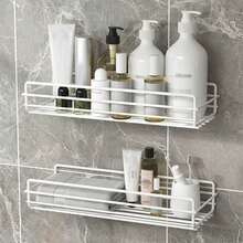 1 suport de duș, suport de depozitare montat pe perete fără perforații, suport de duș autoadeziv, raft suspendat versatil pentru articole esențiale de baie și bucătărie, accesorii pentru baie