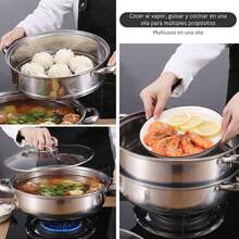 Juego de vaporera de acero inoxidable de 2 capas de 28 cm, vaporera de acero inoxidable con tapa, inserto de liberación de vapor, duradero, buen aislamiento térmico, alta capacidad de carga - 1 - Ver 5