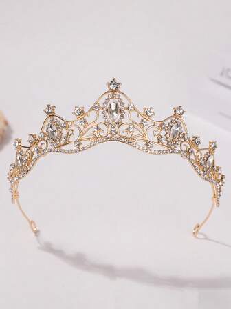 1 pieza Diadema de corona de princesa estilo europeo y americano con cristales, accesorio de pelo elegante, coronas, tiara, tocado, corona de disfraz, regalos para damas de honor, artículos de boda, atuendos de fiesta, accesorios para el cabello