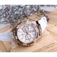 Guess 女士白金色表盘配钻石和白色橡胶表带手表适合日常聚会等场合 W0426L1 - 玫瑰金 - 查看 3