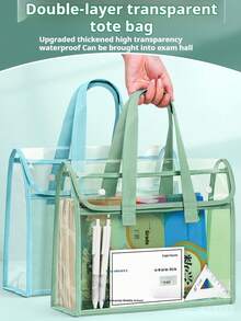 1 pieza Carpeta de archivo transparente de gran capacidad y resistente al agua, bolsa de almacenamiento de documentos expandible de PVC con organizador insertado, bolsa portátil para la playa y el maquillaje, organizador de documentos para la oficina, el hogar, la escuela y los viajes, regalo