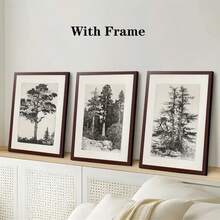3 piezas de pósteres de lienzo con árboles vintage con marcos de madera - Impresiones artísticas de alta calidad que presentan exquisitos bocetos y vibrantes escenas de bosque - Regalos perfectos para la decoración del dormitorio, la sala de estar y el pasillo, agregando un toque de encanto invernal a tu espacio