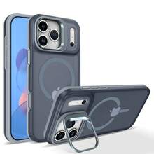 Funda para iPhone 17 Pro Max, compatible, a prueba de golpes, protección resistente, soporte ajustable, funda mate translúcida para iPhone 17 Pro (negra), accesorios móviles, funda protectora de moda, funda moderna para teléfono, carcasa de alta calidad, cubierta resistente a impactos, funda protectora, funda a prueba de golpes, profesionales, usuarios de smartphones - Gris - Ver 2