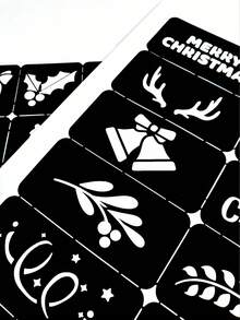 2 张圣诞纹身模板，雪人、驯鹿、雪花模板可重复使用身体模板，闪光喷枪 DIY 纹身模板，适合女性女孩身体艺术自粘模板派对礼物 - 黑色 - 查看 7