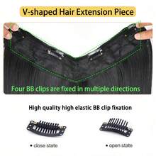 Extensiones de cabello en forma de V, extensiones de cabello sintético de 18 pulgadas para cabello largo y liso, pieza de cabello invisible, para uso diario de mujeres