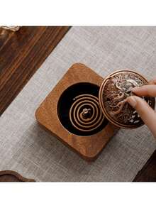 A Solid Color Walnut Incense Burner - Dragon And Phoenix Cover Walnut Zen Tea Ceremony Incense Burner Home Decoration Chinese Style Indoor Agarwood Spice Aromatherapy Hollow With Cover Incense Holder Bottom Gifts Birthday Graduation