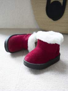 1 Paar Baby Mädchen Burgund Plüsch Süß & Modisch Thermisch Gefütterte Schlüpf-Schnee Stiefel, Bequem für den täglichen Gebrauch im Winter