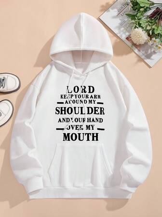 Plus Size Women's Daily "LORD KEEP YOUR ARM AROUND MY SHOULDER AND YOUR HAND OVER MY MOUTH" Text Pattern Hooded Long Sleeves Casual Spring/Summer/Fall Women's Plus-Size Long-Sleeved Hoodie Sweatshirt Christmas Going Out Tops Women,Vacation Outfits Women