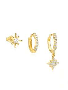 3/6pcs Set Fashionable 14K Gold Earrings Set Inlaid With Cubic Zirconia, Hypoallergenic Women Earrings Set Suitable For Stacking, Daily Matching, Holiday Jewelry Gift