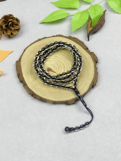 1 pieza Pulsera de cuarzo rosa transparente con 99 cuentas y borlas