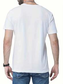 Camiseta gráfica casual para hombres - Manga corta, gris con impresión del logo GE, poliéster ligero, cuello redondo, estilo de verano, lavable a máquina - Blanco - Ver 3