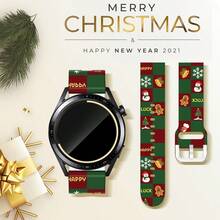 20mm 22mm Christmas Watch Bands Compatible With Samsung Galaxy Watch 7 6 5 4 3 FE / Watch 5 Pro,Holiday Theme Santa Claus Snowman Printed Smartwatch Silicone Adjustable Strap For Amazfit GTS GTR