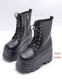 Damskie botki sznurowane z grubą podeszwą o grubości 10 cm, codzienne i eleganckie, buty na podwyższeniu, odpowiednie na jesień/zimę