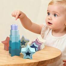 1 Set Stacking Cups, Baby Early Education Cognitive Puzzle Toys, Pentagram Shape, Suitable For Bathroom, Beach And Pool. Random Color. School, Student, Stationery, School Supplies, Halloween Decoration, Newborn Toys, Educational Learning, 18 Months Toys, Children's Pool, Bath Toys, Baby Tethers, Tummy Time, Preschool Toys