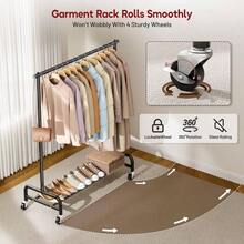 Heavy Duty Clothing Racks Hanging Clothes Rack, 43 Wide Rolling Garment Rack Metal Clothing Hanger Rack With Wheels Wardrobe Rack Coats, Shirts, Dress, Black - 黑色+單桿 - 查看 4