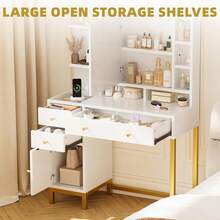 Vanity Table With LED Mirror And Power Outlet - Makeup Table With 3 Light Colors, Illuminated Mirror And USB Port For Bedroom - White - View 4