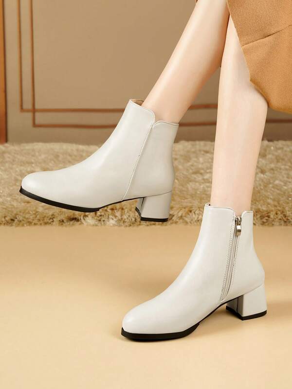 Ghete de damă la modă toamnă/iarnă, stil retro minimalist, aspect mulat, ghete cu vârf rotund și toc gros, potrivite pentru a fi purtate cu pantaloni drepți, rochii, cardigane, pulovere, pantofi de navetă, Halloween, Crăciun