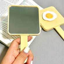 Portable Makeup Hand-Held Compact Mirror With Comb, Egg-Shaped Handle Mirror With Brush