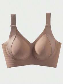 Sujetador sin costuras con efecto push-up para mujer, sujetador sin realce, con relleno extraíble, bralette, ajuste nude, ropa interior cómoda y casual, con elevación, sin cables - Café integral - Ver 3