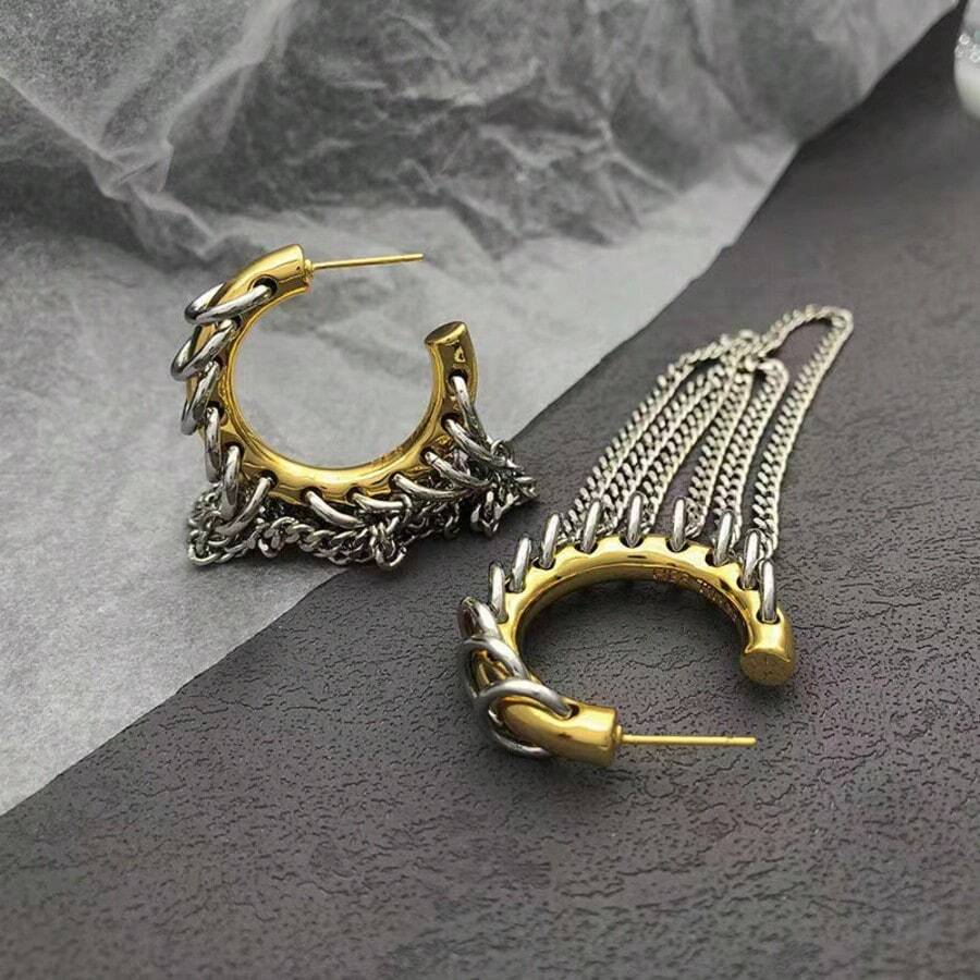 2 Stück übertrieben lange Quasten Ohrringe für Frauen, europäisch-amerikanischer personalisierter Punk Schmuck, Modezubehör