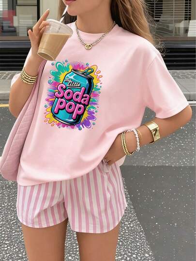 Tween Girls' Casual Graphic Print Crew Neck Short Sleeve T-Shirt, Summer Top