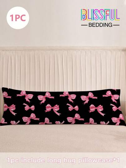 1 件高清数码印花可爱蝴蝶结装饰长枕套，100% 涤纶，适用于房间、客厅装饰、宿舍（男孩/女孩）、露营、聚会