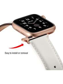 Compatible With Apple Watch Bands And Watch Protective Case, Rose Gold Color, PC Hard Material Rose Gold Frame Without Screen Protector, Anti-Collision Anti-Scratch Watch Protective Case, Matching Soft Comfortable Leather Strap, White, Compatible With Smart Watch SE/S10/Ultra 3/2/1 Series, SE S11/S9/S8/S7/S6/S5/S4/S3/S2/S1 Series, Fashionable For Young Ladies, Replacement For 38mm/40mm/41mm/42mm/44mm/45mm/46mm/49mm - White - View 7