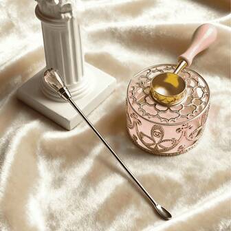 DIY Sealing Wax Accessory Tool Set Includes A Rose Gold Bird's Nest Wax Melter, Pink Spoon, And Stirring Stick. Perfect For Use With Wax Pellets. This Elegant Tool Set Adds Fun To Your DIY Projects. Ideal For Decorating Envelopes For Holidays, Wedding Invitation Covers, Planners, And Gift Wrapping.