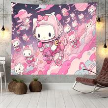 Sanrio 1 قطعة جدارية مطبوعة برسوم كرتونية جذابة - جدارية سانريو: هيلو كيتي تعبر الكون، مثالية لديكور غرفة النوم أو غرفة المعيشة أو السكن الجامعي، متوفرة بأحجام متعددة، ديكور لحفلة عيد الميلاد، هدية مثالية