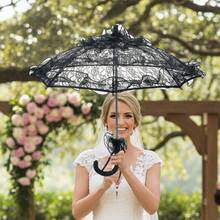 Vintage Lace Parasol Bridal Wedding Stick Umbrella For Photoshoot Victorian Style Party Accessory Props - 黑色 - 查看 5
