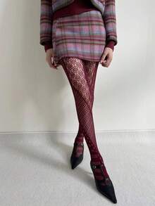 1pc Autumn/Winter Niche Angora Red Cyberpunk Fishnet Tights, Anti-Snag Leggings For Women
