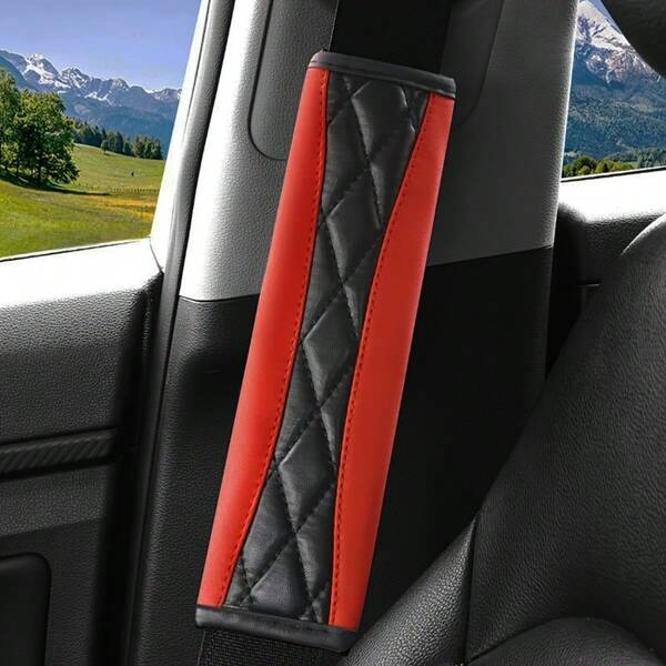 Car PU Leather Plaid Seat Belt Shoulder Pads