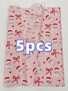 5/10/20/40pcs Christmas Santa Claus Tissue Wrapping Paper - Pink Background With Red & White Santa & Bow Design | Handmade Durable Gift Wrapping & Party Decorations For Christmas, Festive Packaging, Christmas Decorations, Festive Paper, Thin Paper, Santa Claus Theme, Highquality Paper