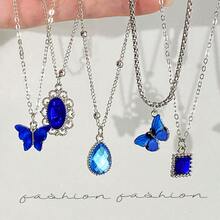 5-8pcs/Set Y2K Fashion Crystal Heart, Butterfly, Tulip, Bow Pendant Necklace Set, Shiny Jewelry Gift For Women, Suitable For Valentine's Day Party