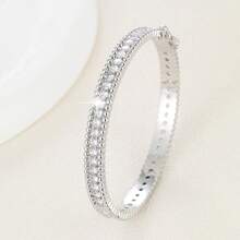 1pc Fashionable & Elegant Zirconia Studded Narrow Bangle Bracelet, Suitable For Daily Wear, Parties And Formal Events