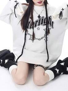 1双Y2K五角星腿套，不对称猫星腿套，洛丽塔加厚针织腿套/秋冬季过膝长筒腿套，舒适保暖