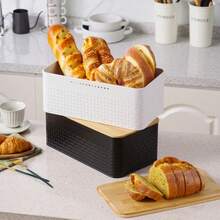 NYKAINMAN Boîte à pain en métal blanc/noir réutilisable avec couvercle en bois - Récipient de rangement de cuisine rectangulaire pour conserver le pain, les toasts, les fruits et les légumes - Multicolore - Voir 12
